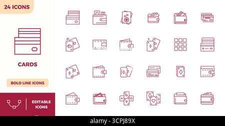 Carefully curated 24 Heavy Line vector icons for Cards, featuring 128x128 PIXEL perfect resolution for consistent brand representation and user experi Stock Vector