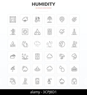 Handcrafted collection featuring 36 Strong Outline vector icons for Humidity, optimized in 128x128 PIXEL perfect resolution for premium digital experi Stock Vector