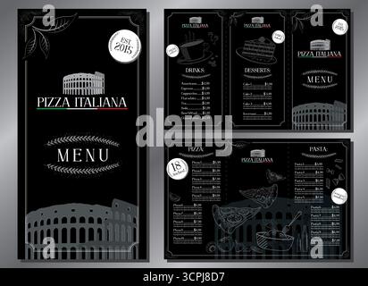 Italian pizza and pasta menu - trifold leaflet template - letter format (8,5 x 11 inches) - vector illustration Stock Vector