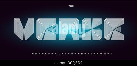 3D squared futuristic alphabet, bold heavy geometric letters, cyberpunk volumetric font for HUD text, modern cyber monogram logo, sci-fi space Stock Vector