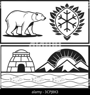 Arctic and Inuit Culture Elements Icon Set Stock Vector