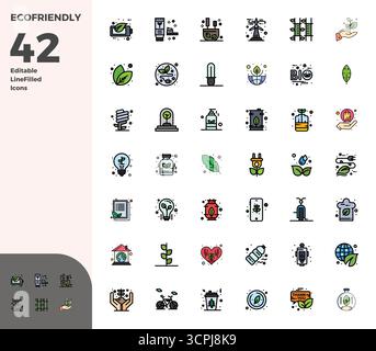 Handcrafted collection featuring 42 Duotone vector icons for EcoFriendly, optimized in 128x128 PIXEL perfect resolution for premium digital experience Stock Vector