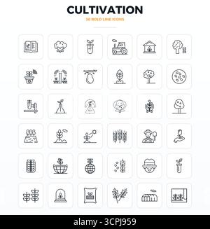 Ultimate collection of 36 vector icons representing Cultivation in Strong Outline aesthetic, optimized with 128x128 PIXEL perfect resolution for maxim Stock Vector