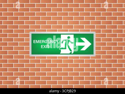 Emergency Fire Exit Sign on Wall. Exit Sign. Fire Exit Sign. Vector Illustration. Stock Vector