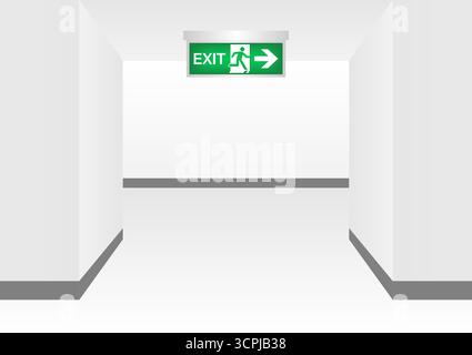 Emergency Fire Exit Sign in Corridor. Exit Sign. Fire Exit Sign. Vector Illustration. Stock Vector