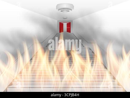 On Fire. Fire in Building or Office. Vector Illustration. Stock Vector