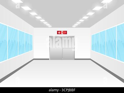 Emergency Fire Exit Sign in Corridor. Exit Sign. Fire Exit Sign. Vector Illustration. Stock Vector