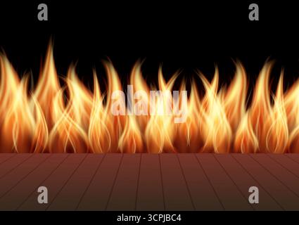 Fire Flames with Wooden Table. Vector Illustration. Stock Vector