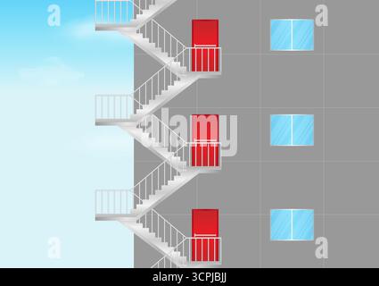 Emergency Exit Stair. Fire Exit Stair. Vector Illustration. Stock Vector