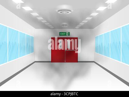 Smoke Alarm. Smoke Detector and Fire Alarm on Ceiling in the Building. Vector Illustration. Stock Vector
