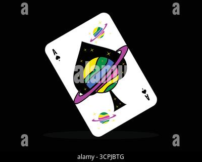 A striking cosmic illustration of the Ace of Spades. Features deep space, stars, and a nebula effect. Perfect for gaming, fantasy, and mystical design Stock Vector