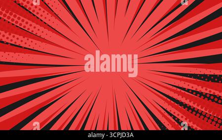 Background of red and black radial rays. A layout for cartoon comics, banners for advertising and sales. Stock Vector