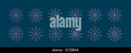 Thin line winter snowflakes crystals set. Merry Christmas and happy new year ornament, snowfall symbol, for logo, card, sticker, background vector Stock Vector