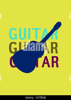 guitar, guitar with text, blue black guitar, guitar with background text Stock Vector