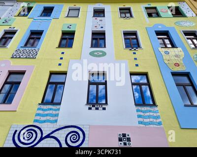 Colorful artistic facade of an old house on Lampigasse 19 in Vienna, Austria Stock Photo