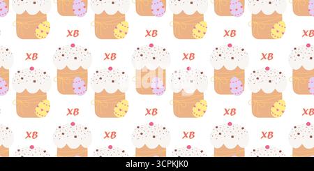 Easter Cake with Decorated Easter Eggs and XB letters Seamless Pattern Easter Backdrop Banner Format. Isolated Vector illustration Easter Holiday Thematic Card Backdrop Party Invite, greeting, leaflet Stock Vector