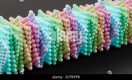 An abstract geometric figure composed of a group of spherical balls. stacked on top of each other. 3D pastel vivid background. Stock Photo