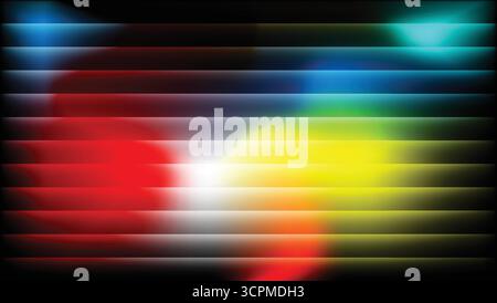 Abstract Gradient Mesh with Horizontal Gradient Stripes Background. Ribbed Glass Fractal Neon Background. Stock Vector