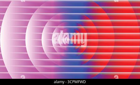 Ribbed Glass Fractal Neon Geometric Background with Concentric Circles and Gradient Colors. Stock Vector