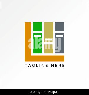 Logo design graphic concept creative premium vector stock image top sell 3 thick books or documents on shelf furniture student literature dictionary Stock Vector