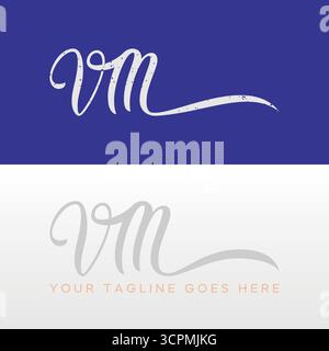 Logo design graphic concept creative premium vector stock image top sell letter VM handwritten typography stylist artistic to feminine unique branding Stock Vector
