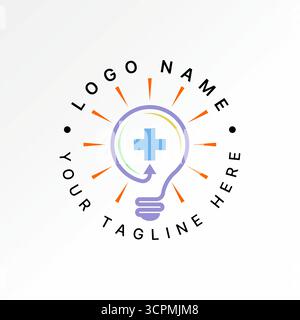 Logo design graphic concept creative premium vector stock image top sell bulb light line with up arrow and plus health smart brain progress strategy Stock Vector