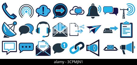 Communication and notification icon set with phone chat email and alert symbols for digital interface design Stock Vector