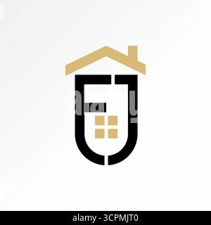 Logo design graphic concept creative premium vector stock image top sell initial FJ font badge roof house agent window to development architect modern Stock Vector