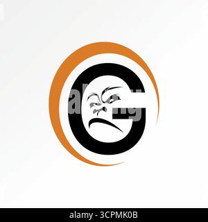 Logo design graphic concept creative premium vector stock image top sell letter G font gorilla face angry negative space to predator danger strong ape Stock Vector