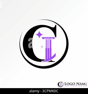 Logo design graphic concept creative premium vector stock image top initial CI or IC serif font like Crescent moon feminine essential brand luxury art Stock Vector