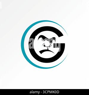 Logo design graphic concept creative premium vector stock image top sell initial G font gorilla face angry negative space predator danger strong ape Stock Vector