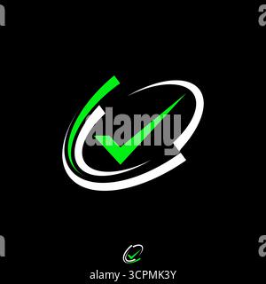 Logo design graphic concept creative premium vector stock image top sell unique swoosh ellipse with checklist agreement to correct approval consulting Stock Vector