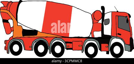 Handmade Concrete Mixer Truck Construction Vehicle Vector Illustration Stock Vector