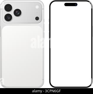 Gray mobile phone device mockup with blank display. Modern smartphone, technology template on white background, vector illustration Stock Vector