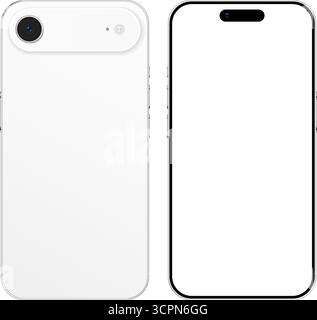White smartphone device front and back, slim design mockup for advertisement. Vector illustration Stock Vector