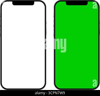 Mobile phone devices mockup template with blank white and green screen for advertisement. Vector illustration Stock Vector