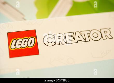 LEGO Creator logo on toy box packaging representing building sets and creative play Stock Photo