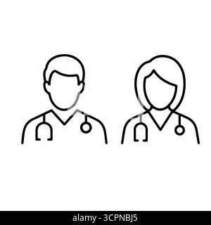 Male and female line doctor avatar icons silhouette isolated on white  Stock Vector