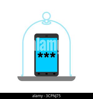 Smartphone protected under glass dome, symbolizing data privacy, gadget security, shielding devices from threats, and modern digital protection concep Stock Vector