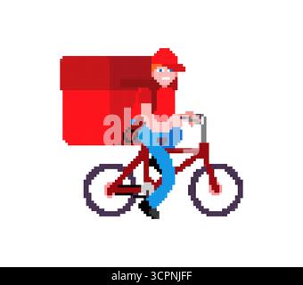 Courier riding a bicycle with a delivery backpack, symbolizing fast city delivery, eco-friendly transport, urban logistics, and modern shipping servic Stock Vector