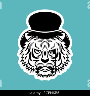tiger head in a stylish hat. Symbol of power, masculinity, men’s club, fashion, or mascot logo design. Stock Vector