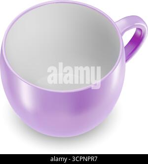 A solitary ceramic cup in violet, devoid of content, intended for beverages or other liquid items, set against a white Stock Vector