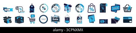 Ecommerce sale icon set with shopping discount and retail symbols, modern online marketing and commerce concept Stock Vector