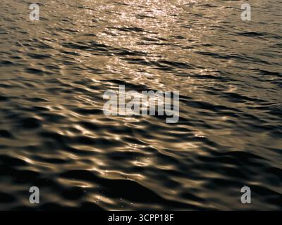 water waves with golden sunlight reflection, Cinematic ocean waves stock image at sunset Stock Photo