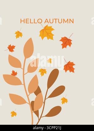 Seasonal autumn greeting design with large leaves in earthy tones and falling maple leaves. Perfect for festive backgrounds and seasonal templates. Stock Vector