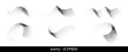 Abstract flowing waves with photocopy grain texture. Minimal halftone stipple effect in black and white style. Vector curved shapes for poster Stock Vector