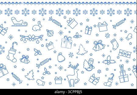 Christmas-themed pattern featuring blue holiday icons on a white background vector Stock Vector