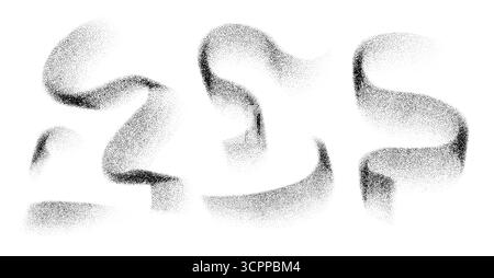 Abstract wavy ribbons with photocopy grain texture. Vintage halftone stipple effect in minimal style. Black and white vector elements for poster Stock Vector