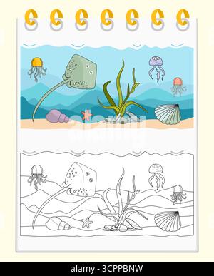 Underwater world coloring page. Coloring page life in the ocean with ...