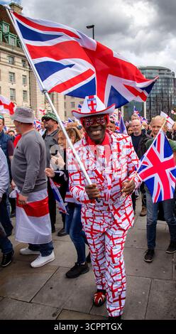 LONDON, UK. 13th August 2025. Man dressed in a Union Suit attending the Unite the Kingdom march. Credit: Ian Humphreys Stock Photo